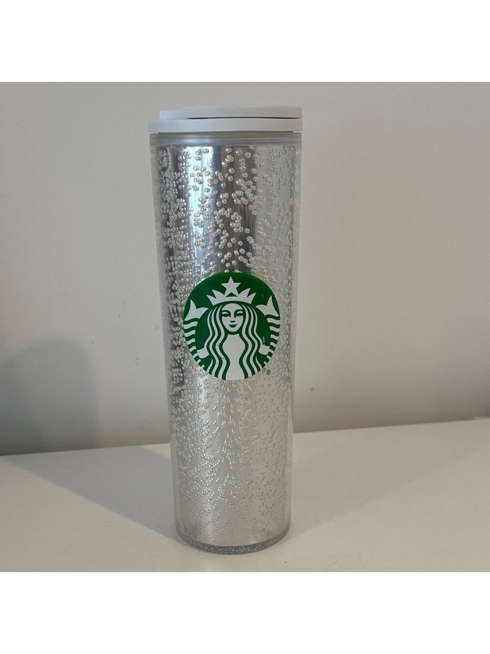 STARBUCKS 2020 Bubble Tumbler Silver Clear 16oz Hot cold Tumbler white Swivel